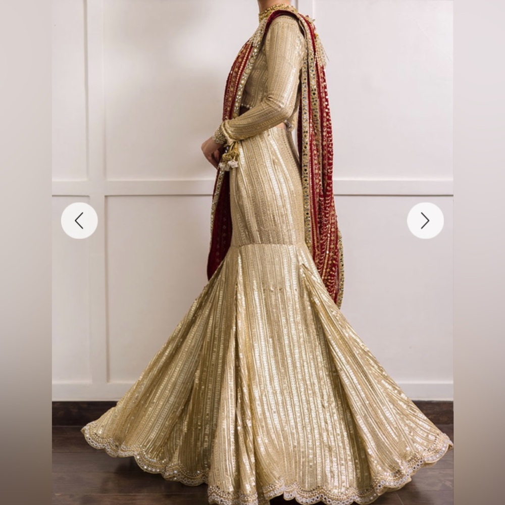 India Boutique Gold and Red Long Sleeve Lehenga Size Small - Picture 4 of 10